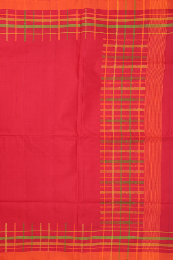 Soft Silk Saree In Scarlet Red With Checks Border
