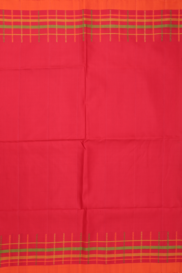 Soft Silk Saree In Scarlet Red With Checks Border