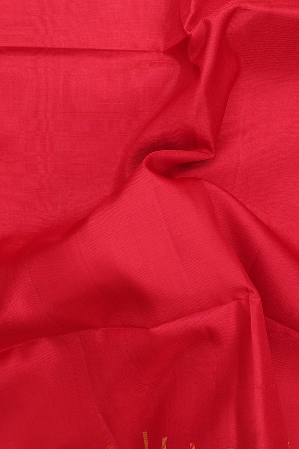 Soft Silk Saree In Scarlet Red With Checks Border