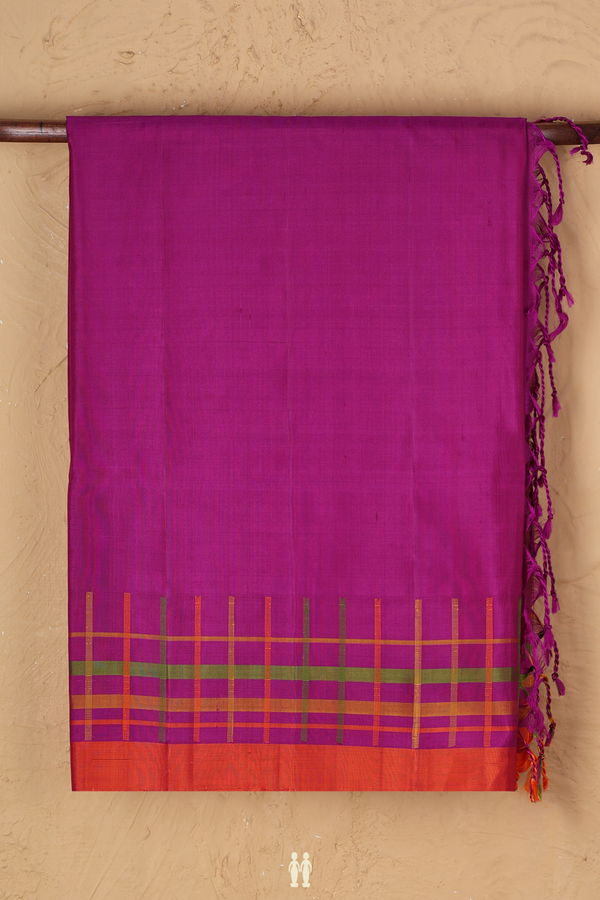 Soft Silk Saree In Plain Purple Rose With Contrast Border