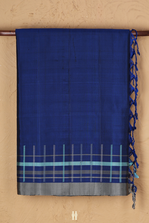 Soft Silk Saree In Royal Blue With Checks Border