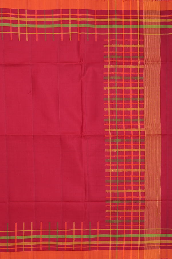 Soft Silk Saree In Crimson Red With Checks Border