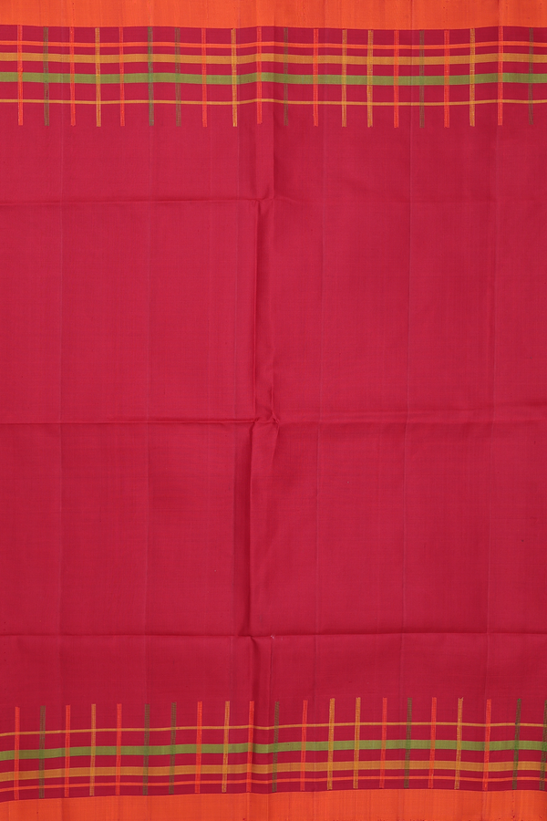 Soft Silk Saree In Crimson Red With Checks Border
