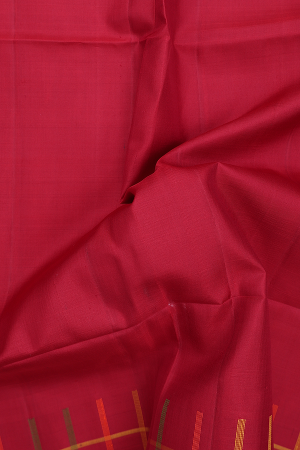 Soft Silk Saree In Crimson Red With Checks Border