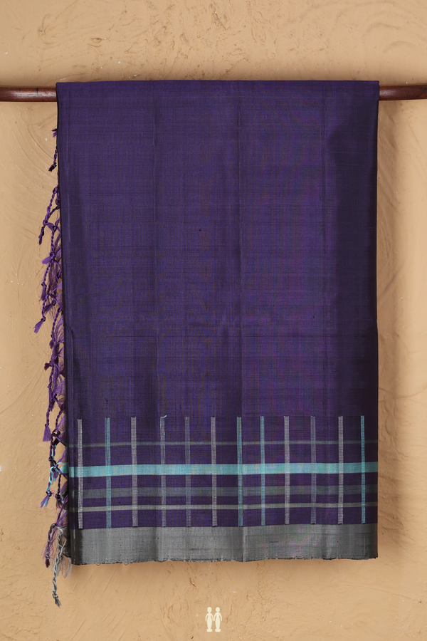 Soft Silk Saree In Indigo Violet With Checks Border