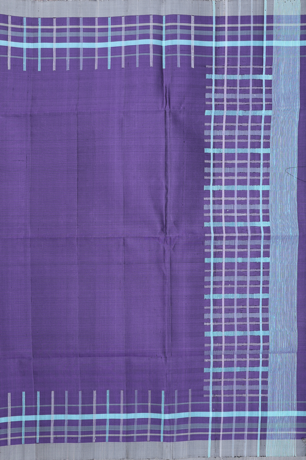 Soft Silk Saree In Indigo Violet With Checks Border