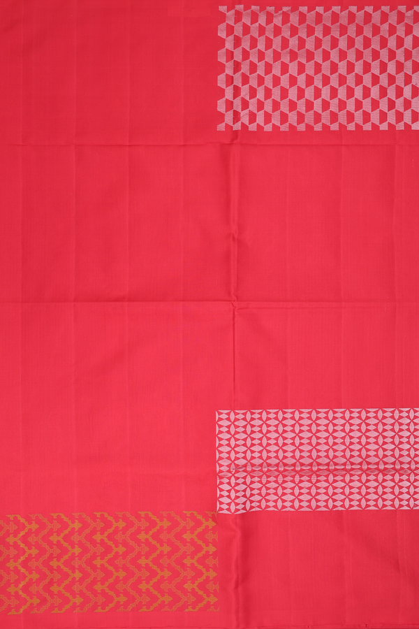 Soft Silk Saree In Chilli Red With Geometric Design