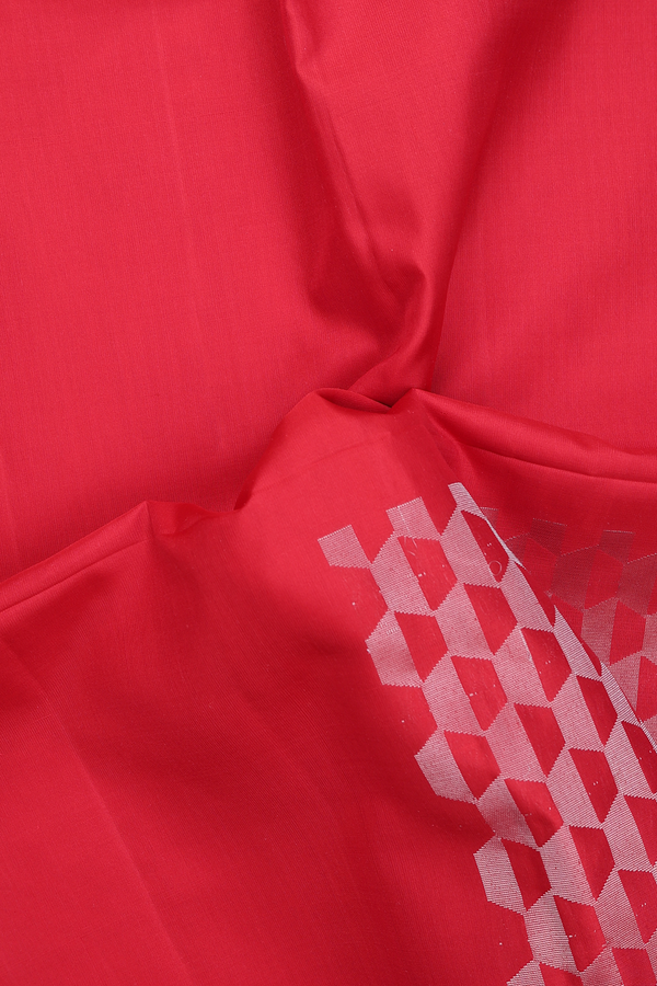 Soft Silk Saree In Chilli Red With Geometric Design