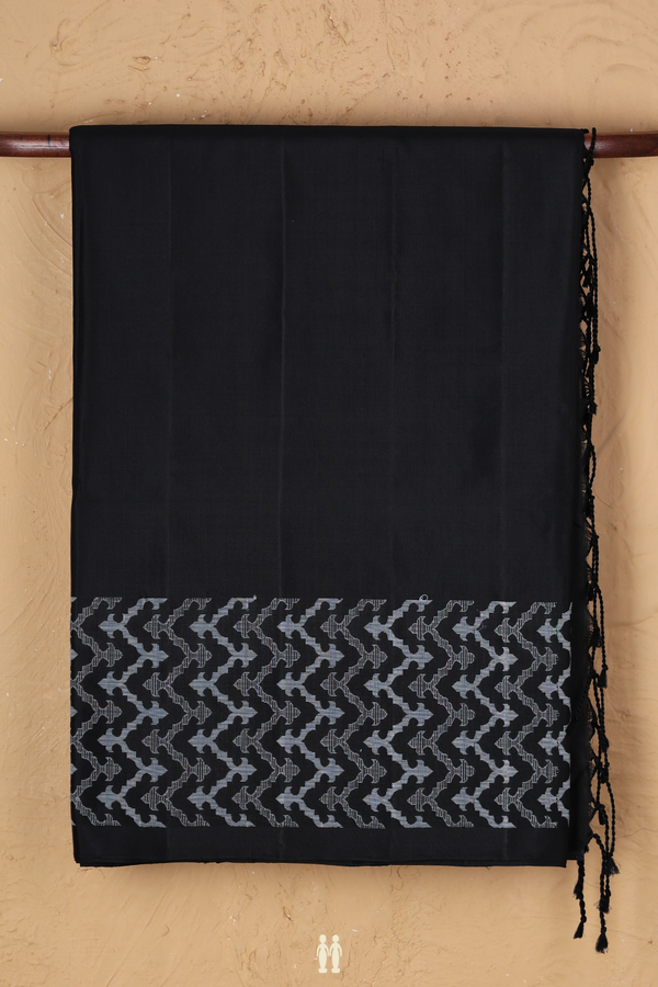 Soft Silk Saree In Black With Geometric Design