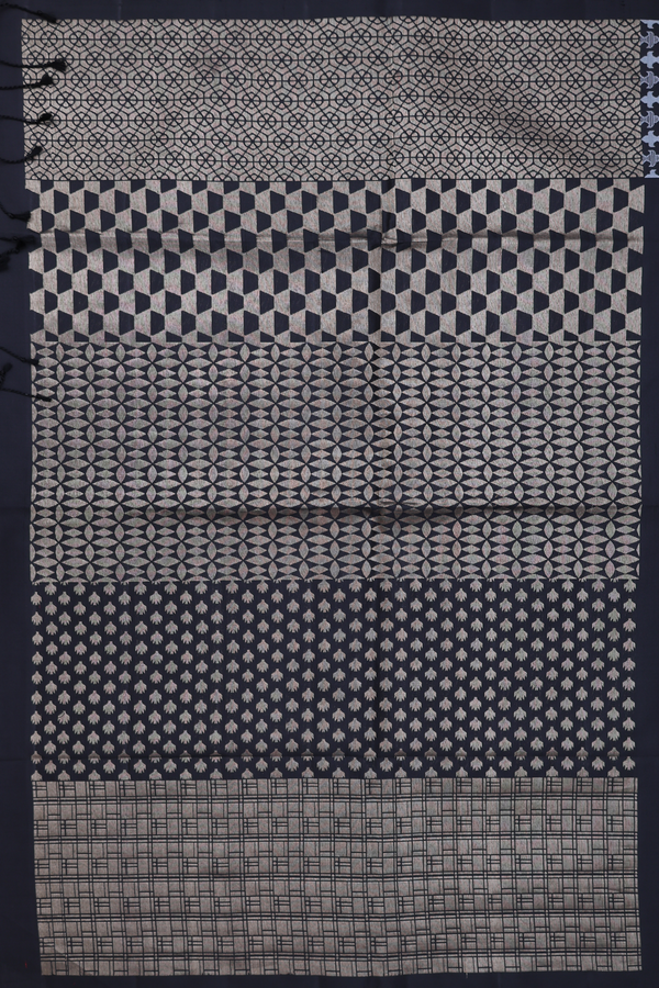 Soft Silk Saree In Black With Geometric Design