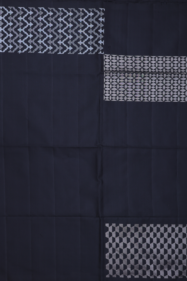 Soft Silk Saree In Black With Geometric Design