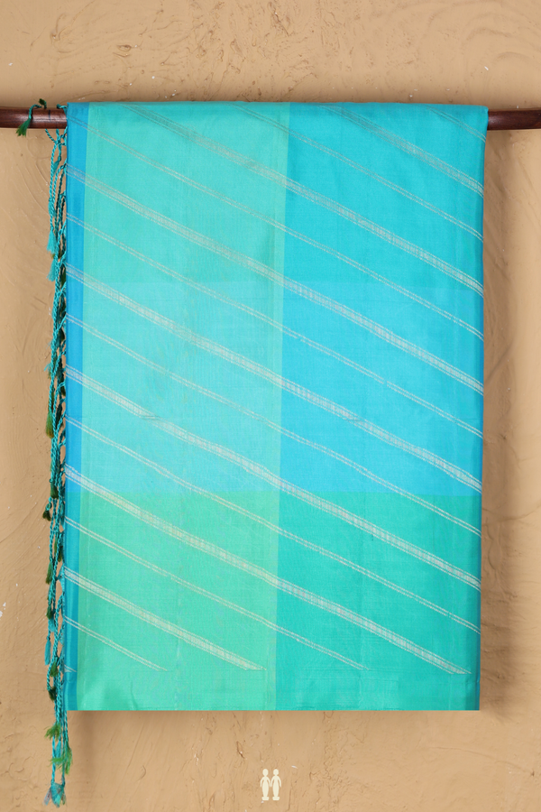 Soft Silk Saree In Green And Blue With Checks Design