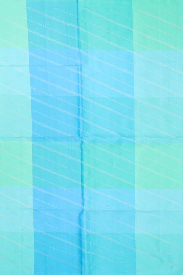Soft Silk Saree In Green And Blue With Checks Design