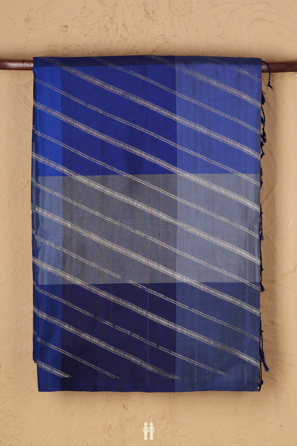 Soft Silk Saree In Shades Of Blue With Checks Design