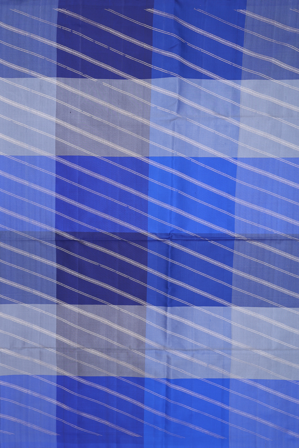 Soft Silk Saree In Shades Of Blue With Checks Design