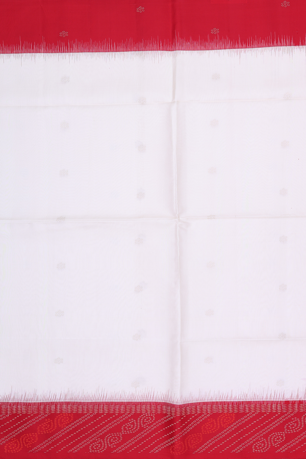 Soft Silk Saree In White With Zari Buttas