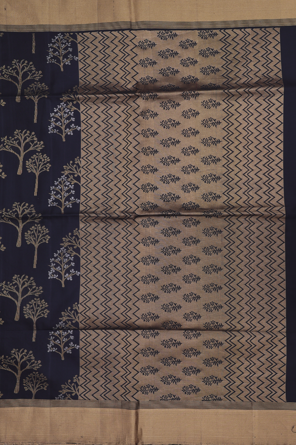 Soft Silk Saree In Black With Tree Design