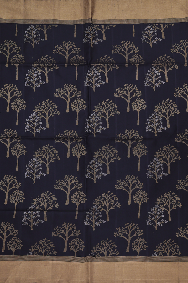 Soft Silk Saree In Black With Tree Design