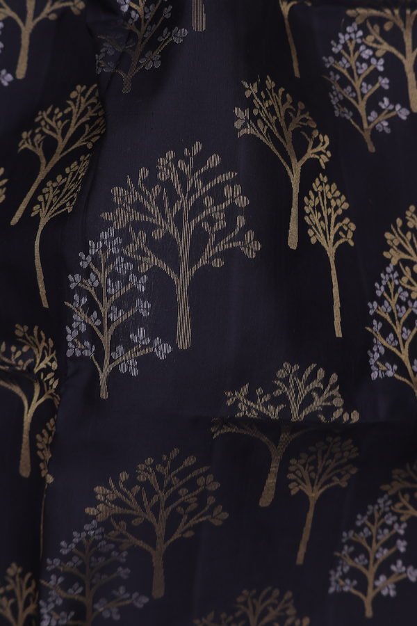 Soft Silk Saree In Black With Tree Design