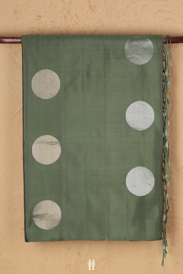 Soft Silk Saree In Sage Green With Circle Motifs