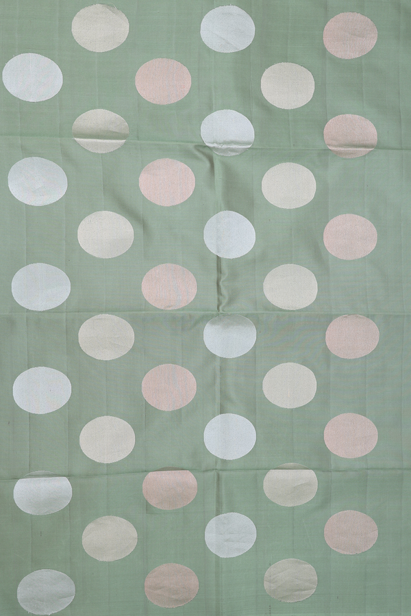 Soft Silk Saree In Sage Green With Circle Motifs