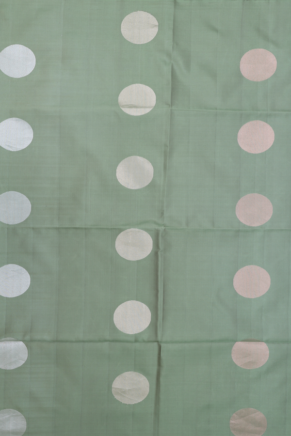 Soft Silk Saree In Sage Green With Circle Motifs
