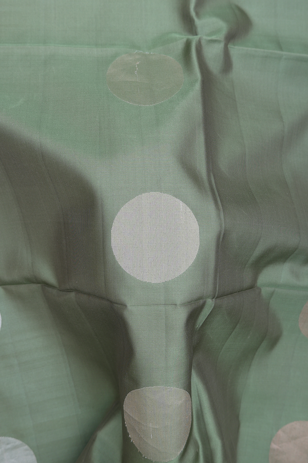 Soft Silk Saree In Sage Green With Circle Motifs
