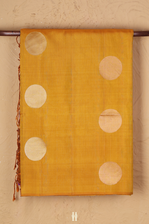 Soft Silk Saree In Mango Yellow With Circle Motifs