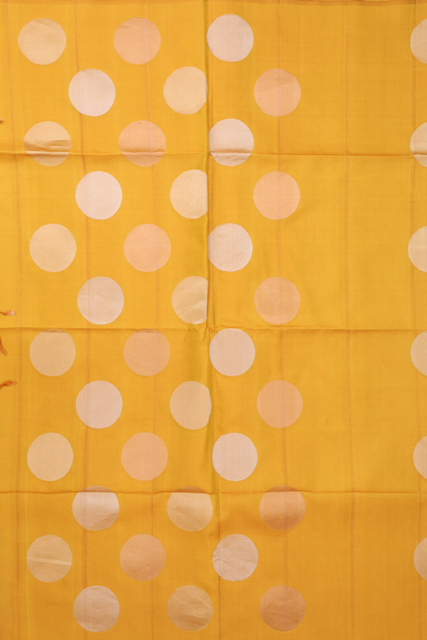 Soft Silk Saree In Mango Yellow With Circle Motifs