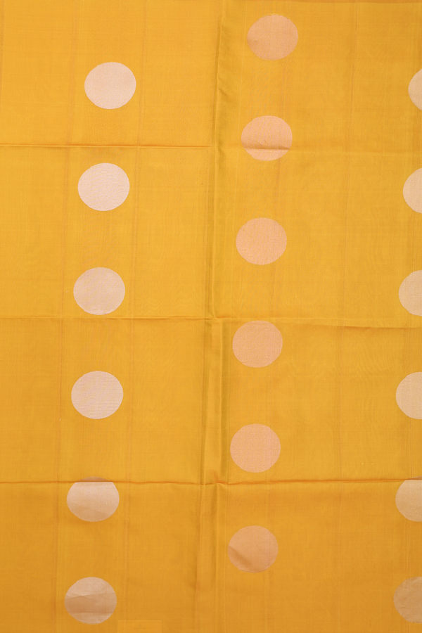 Soft Silk Saree In Mango Yellow With Circle Motifs