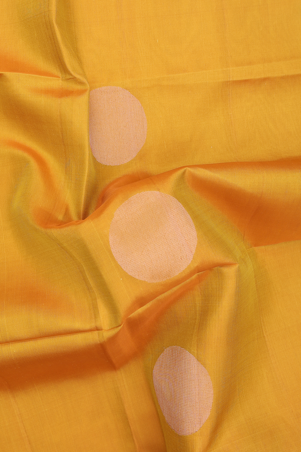 Soft Silk Saree In Mango Yellow With Circle Motifs