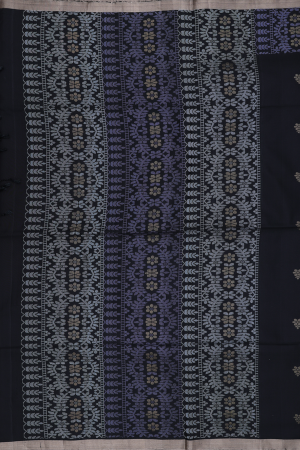 Soft Silk Saree In Black With Floral Buttas