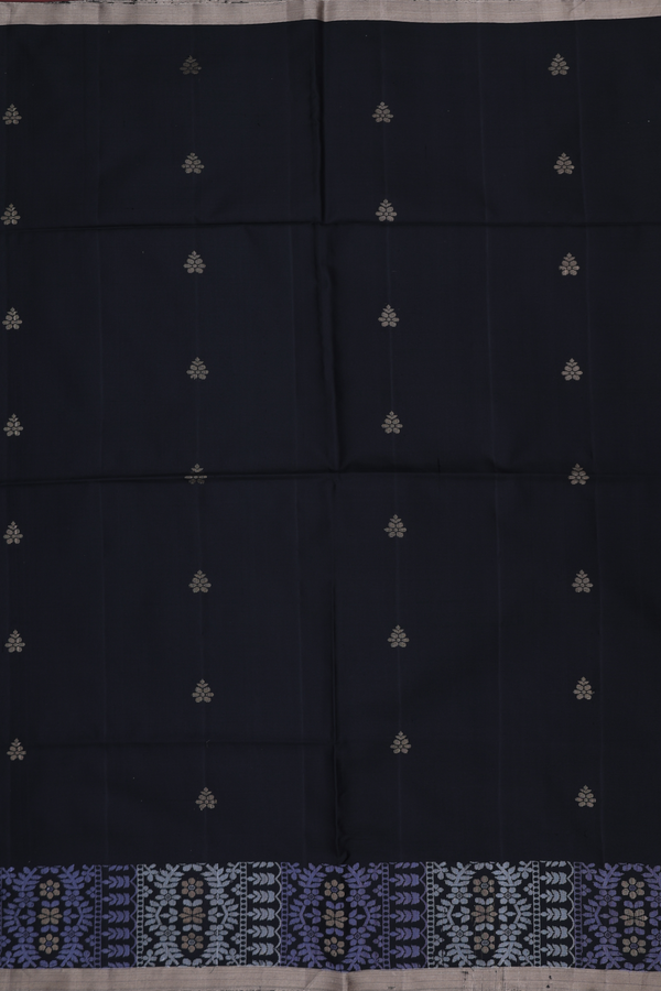Soft Silk Saree In Black With Floral Buttas