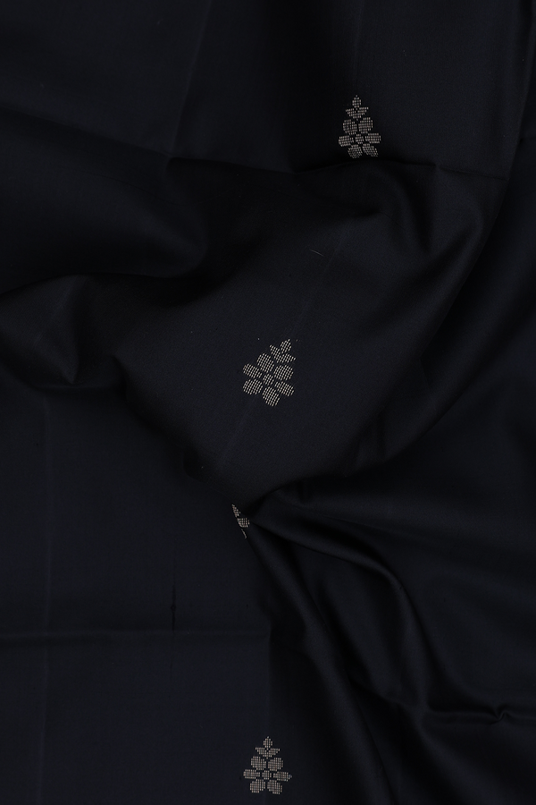 Soft Silk Saree In Black With Floral Buttas