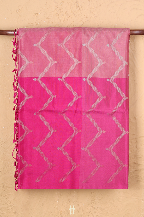 Soft Silk Saree In Shades Of Pink With Chevron Design