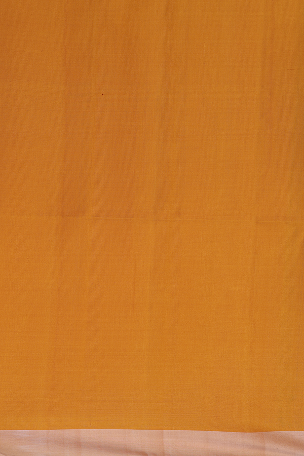 Raw Silk Saree In Golden Yellow With Temple Design