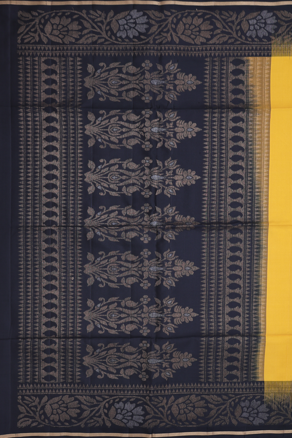 Soft Silk Saree In Saffron Yellow With Paisley Buttas