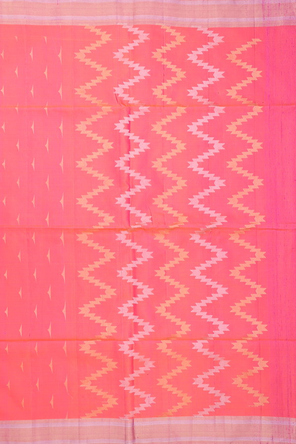 Soft Silk Saree In Coral Pink With Zari Buttas