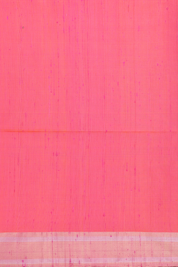 Soft Silk Saree In Coral Pink With Zari Buttas
