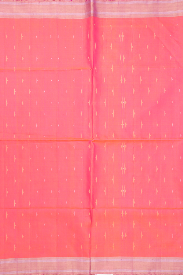 Soft Silk Saree In Coral Pink With Zari Buttas