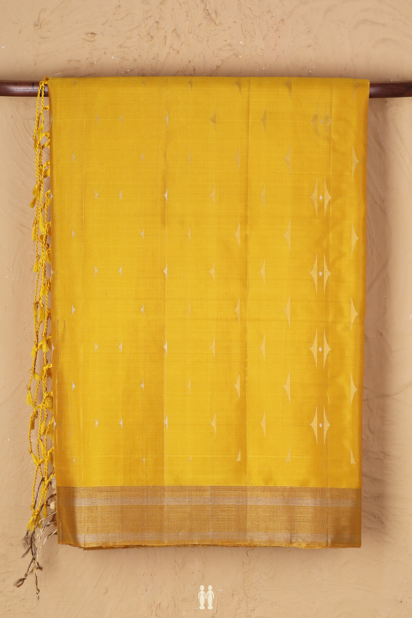 Soft Silk Saree In Saffron Yellow With Zari Buttas