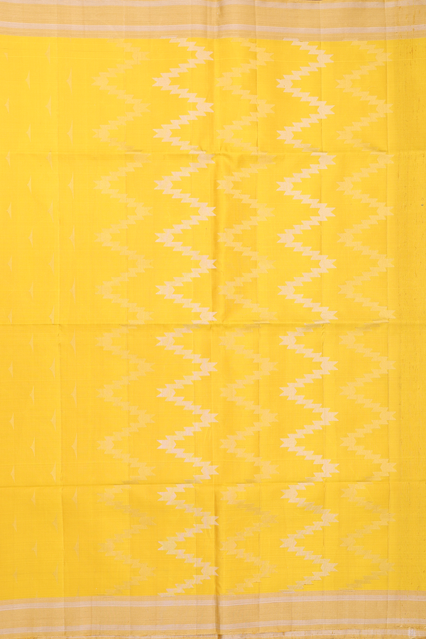 Soft Silk Saree In Saffron Yellow With Zari Buttas