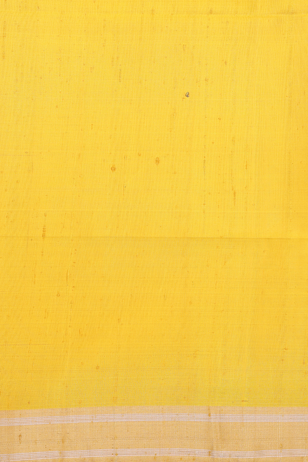 Soft Silk Saree In Saffron Yellow With Zari Buttas
