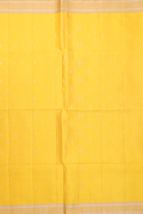 Soft Silk Saree In Saffron Yellow With Zari Buttas