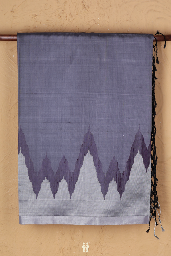 Soft Silk Saree In Plain Pigeon Blue With Temple Border