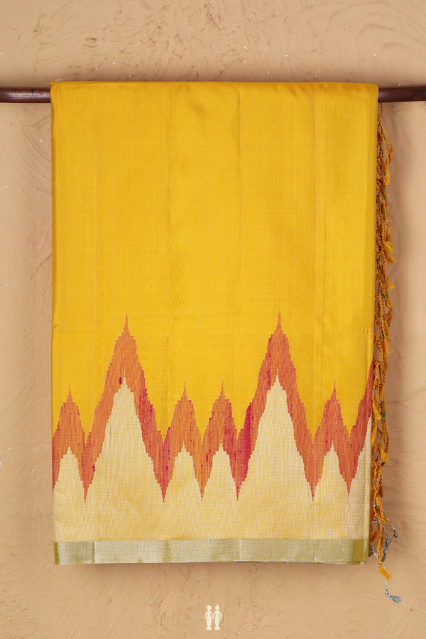 Soft Silk Saree In Honey Yellow With Temple Border