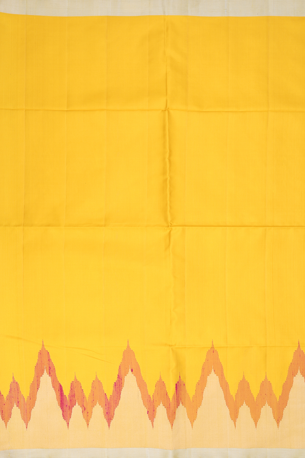 Soft Silk Saree In Honey Yellow With Temple Border