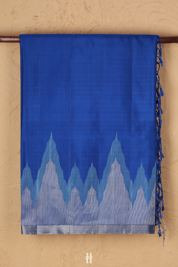 Soft Silk Saree In Plain Blue With Temple Border
