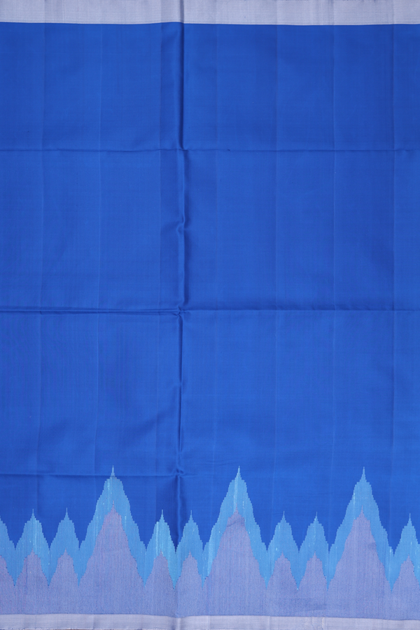 Soft Silk Saree In Plain Blue With Temple Border