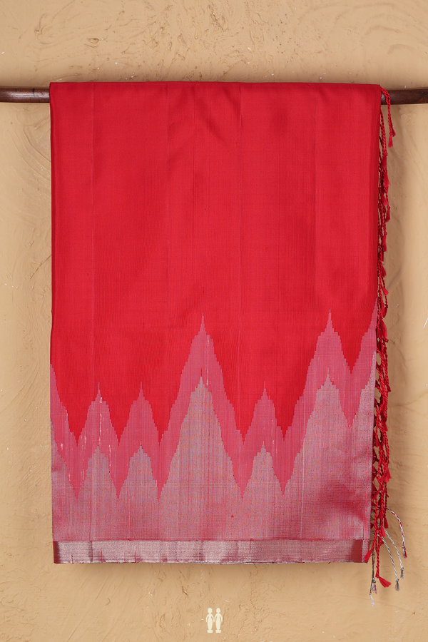 Soft Silk Saree In Scarlet Red With Temple Border